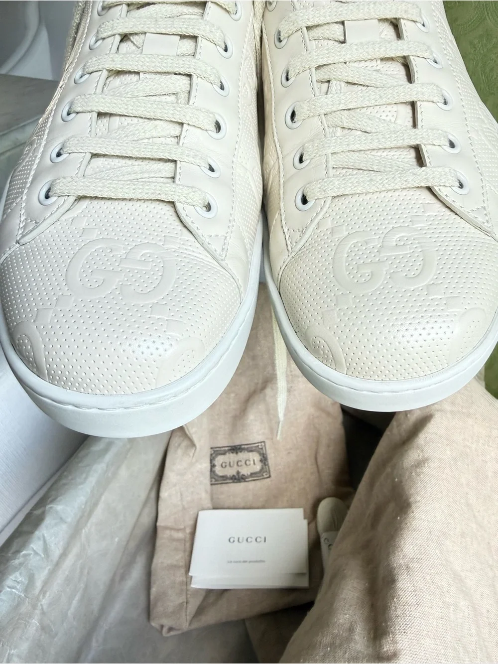 Gucci Off-White Perforated Leather Low-Top Sneakers